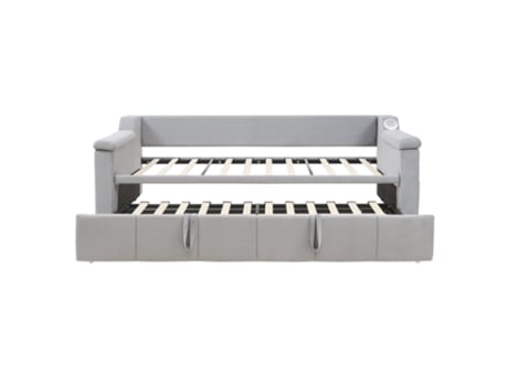 Cama Estofada 90/180x190 Cm Com Usb E Tecido Veludo - Cinza Claro