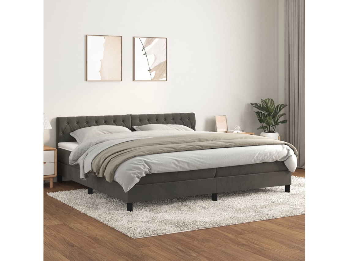 Vidaxl Cama Com Molas/colchão 200x200 Cm Veludo Cinzento-escuro