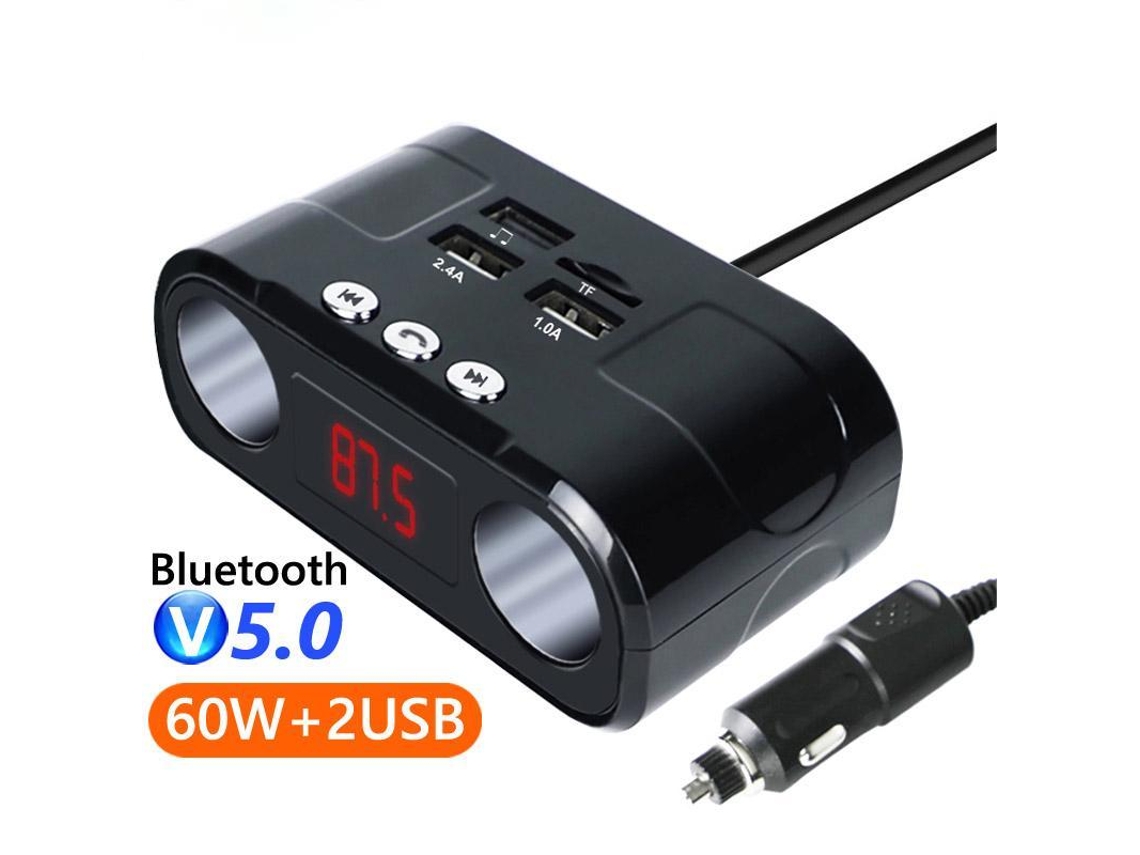 Transmissor Fm Cartão Tf U Disk Mp3 Player 2 Isqueiro Tomada Divisor Usb Carregador de Carro Handsfree Bluetooth Car Kit Preto ENZONS