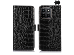 Capa Para Celular For Honor X6c 4g Em Couro Bovino Com Textura De Crocodilo Na Camada Superior.