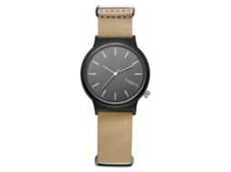 Relógio de pulso masculino em liga metálica, estilo simples, mostrador redondo, pulseira em PU, movimento de quartzo, bege.