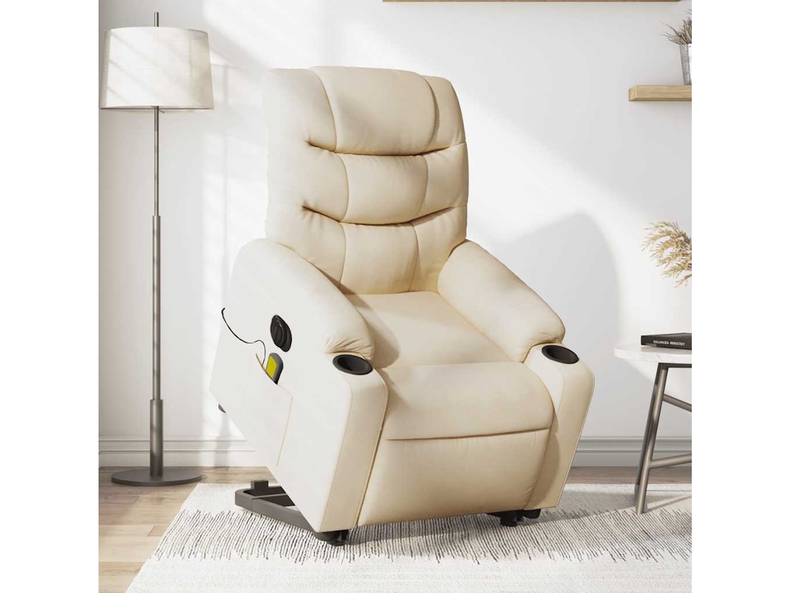 Vidaxl Poltrona Elétrica Elevatória Massagens Tecido Creme
