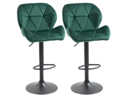 2 Banquetas de Bar Ajustáveis em altura com base metálica e assento em veludo, com encosto e apoio 46x48x83cm verde BTFORUS