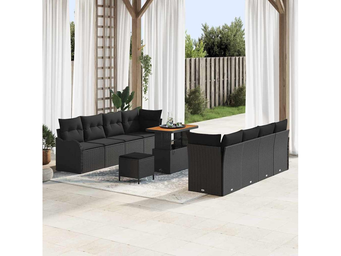 Vidaxl Conjunto De Sofá De Jardim 11 Unid. Preto Vime Pe