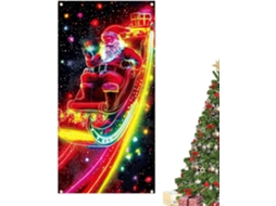 Capa De Porta De Entrada Do Papai Noel 90x180 Cm Com Decoração Fluorescente Uv |
