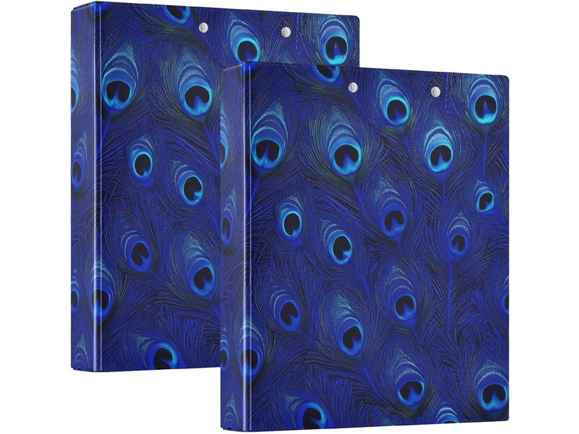 Argolas Pasta 3,8cm com estampa Pavão Pena azul e sacos internos 1 2 unidades Materiais de escritório de camada rígida