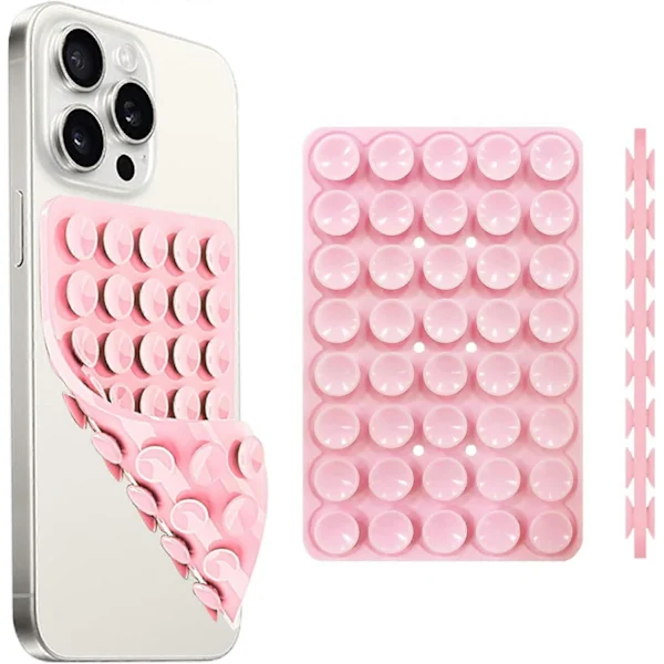 Suporte De Silicone Com Ventosa Para Capa De Celular, Dupla Face, Acessório Para Celular, Suporte Com Fixação Forte Para Selfies E Vídeos, Rosa.
