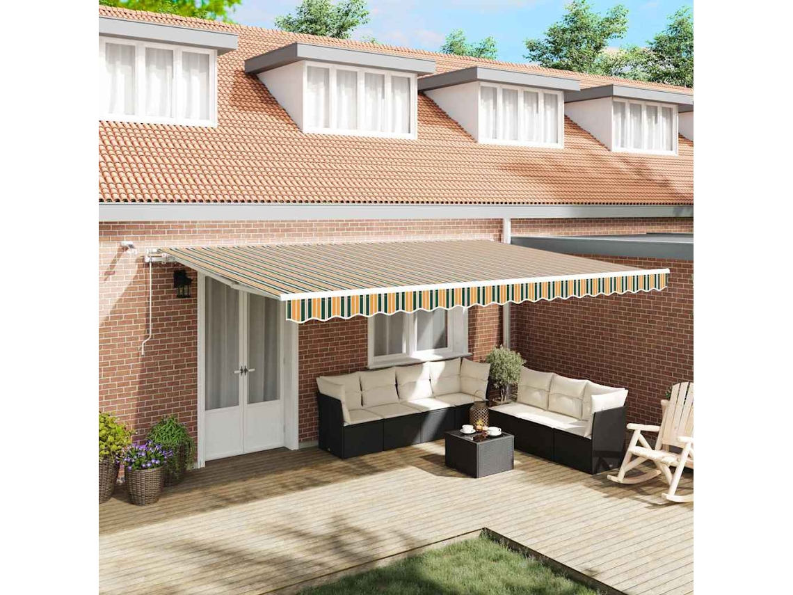 Vidaxl Toldo Retrátil Verde E Amarelo 500 × 300 Cm Poliéster