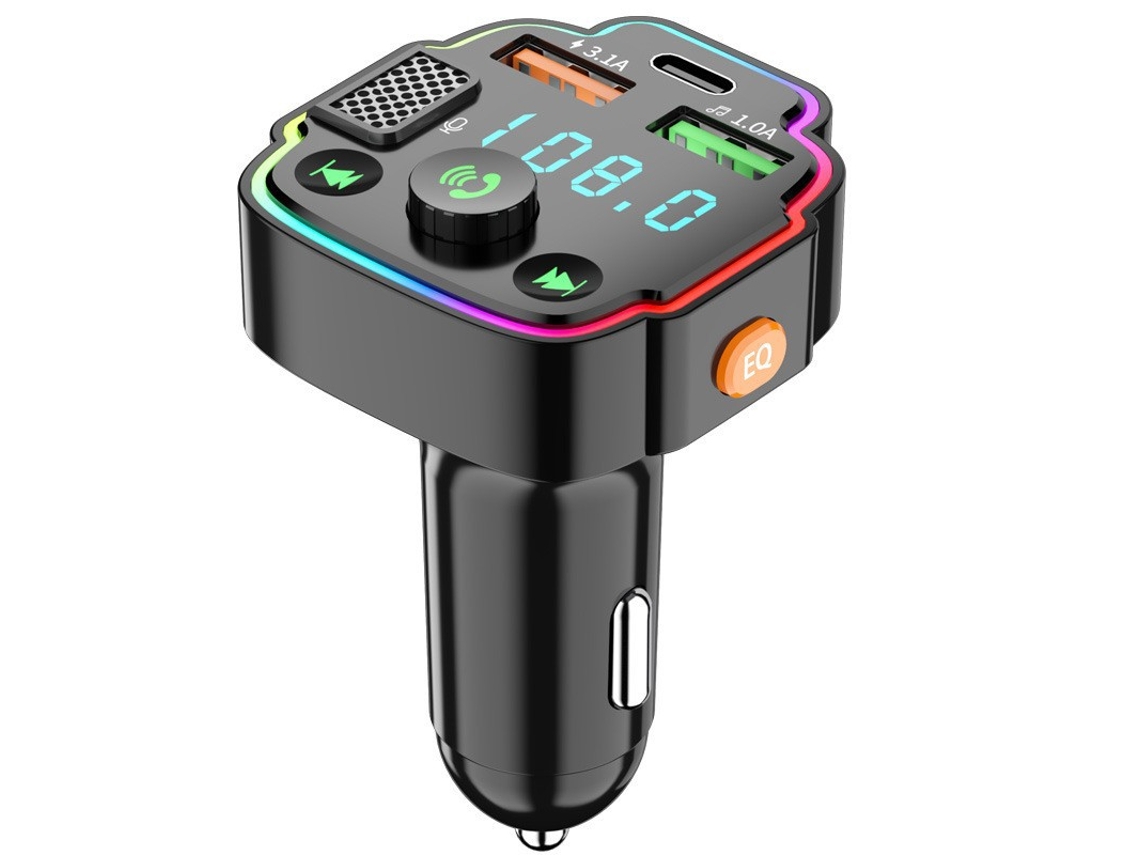 Transmissor Fm YIZHOOD Q8 Carregador de Carro Isqueiro de Carro Bluetooth Mp3 Display Digital de Borda Galvanizada Preto