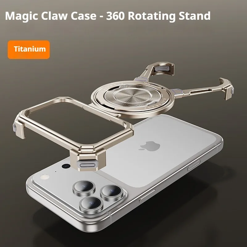 Capa Para Iphone 17 Pro Max Em Titânio, Sem Moldura, Com Suporte De Anel Giratório 360° E Estrutura Metálica Resistente A Impactos.