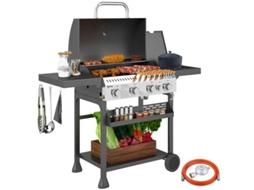 Churrasqueira A Gás Preta Com 4 Queimadores Principais, Queimador Lateral E Chapa De Aquecimento 135x55x103 Cm Para Churrasco Perfeito