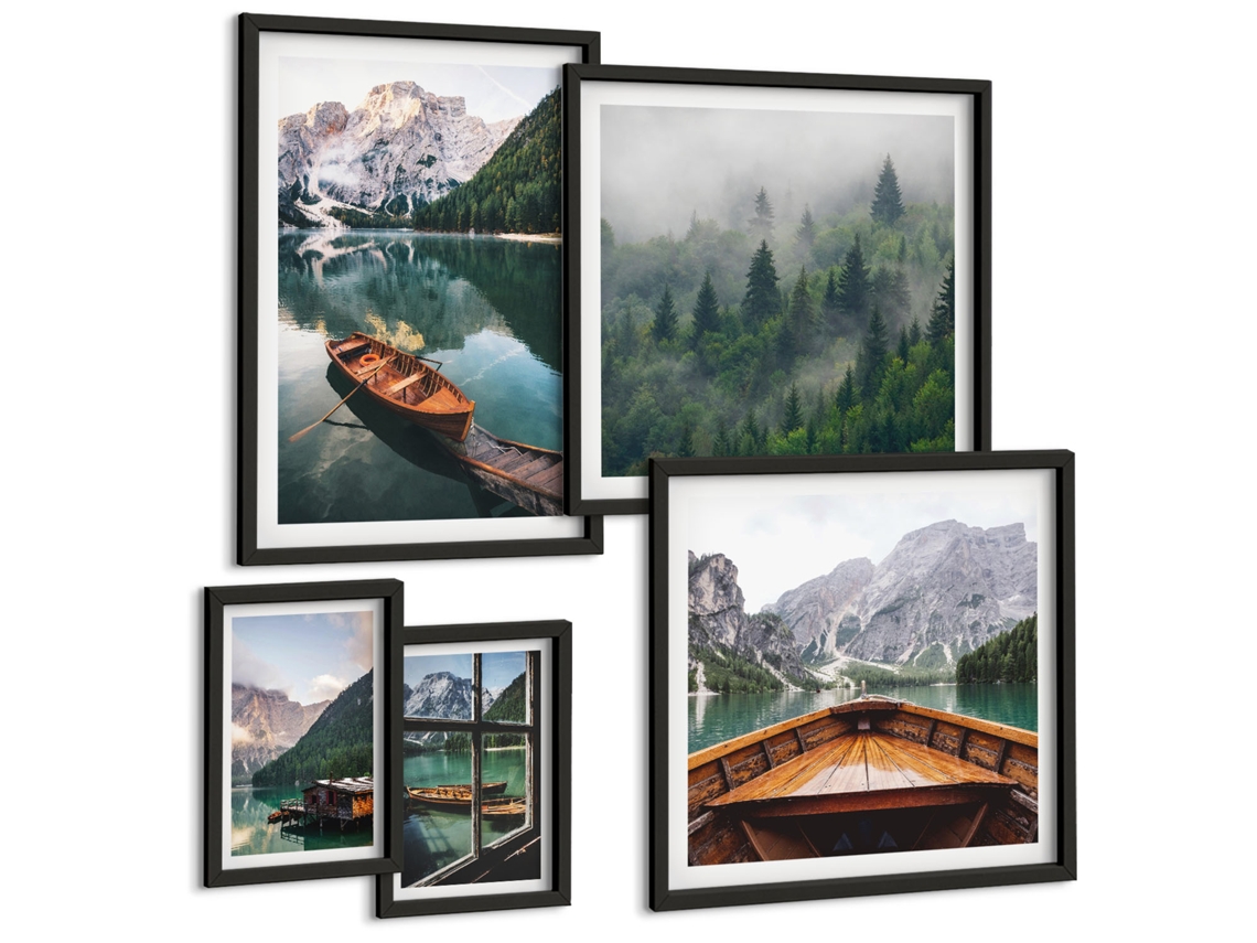 Conjunto De Pinturas Lagos Tranquilos De Montanha Barcos Espelharte (5 Peças)