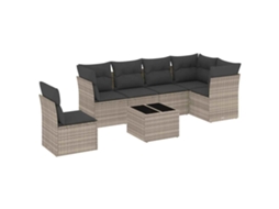 Maison Exclusive - 7 Pcs Conj. Sofás Jardim Com Almofadões Vime Pe Cinzento-claro