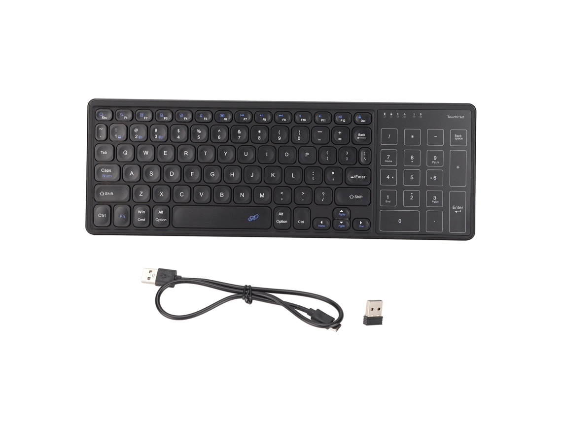 Teclado Sem Fio Com Touchpad Numérico 2.4g Usb Plug And Play Preto