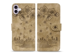 Capa De Couro Para Iphone 17 Com Desenho De Gato Sakura Em Relevo.