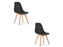 Cadeira De Jantar Conjunto De 2 Peças Kito Assento Preto, Pernas Pretas, Assento Ergonômico, Encosto
