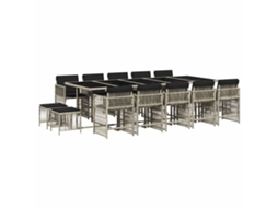 Conjunto de Jantar 15 Pcs para Jardim com Almofadões Vime Pe Cinzento Claro MAISON EXCLUSIVE (15 pcs)