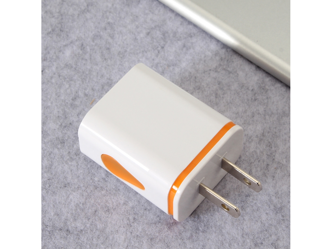 Cargador De Parede Usb De Dois Portos Com Led Para Viagens Plug 100-240v Laranja