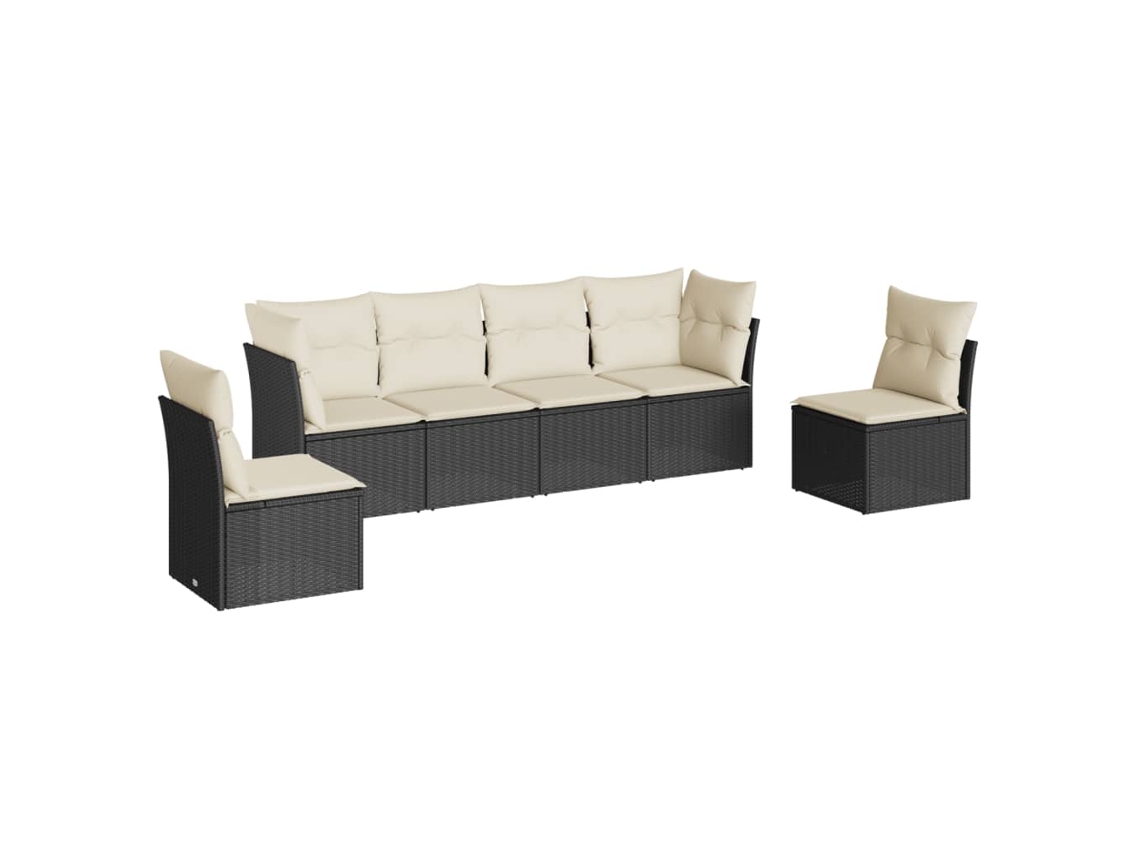 Conjunto de sofá de jardim 6 peças com almofadões Vime Pe Preto MAISON EXCLUSIVE (6 peças)