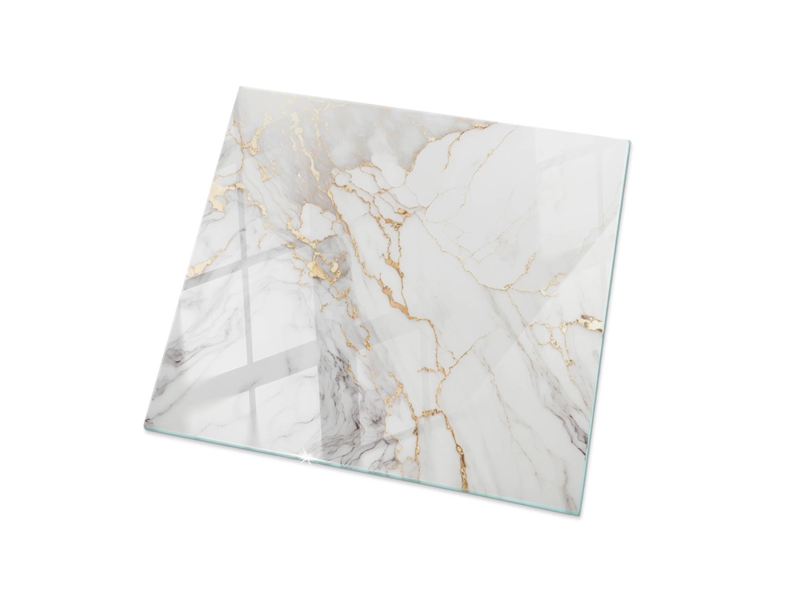 Vidro Para Mesa Quadrado Espelharte (60x60 Cm - Mármore Elegante Com Veios - Branco)