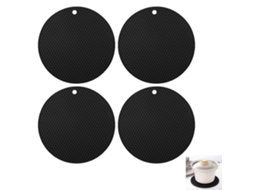Conjunto De 4 Bases Copos – Tapetes Resistentes Calor – Borracha Antiderrapante – Preto – 17,5×17,5×0,75 Cm