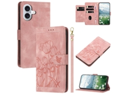 Capa Para Iphone 17 Em Couro Com Tulipas E Cordão.