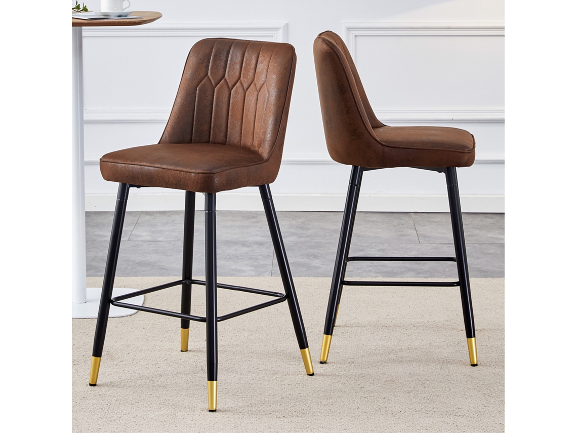Conjunto 2 Banquetas Bar 100cm Tecido Marrom Estrutura Preta