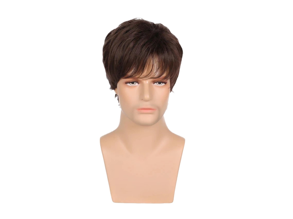 Peruca Preta Masculina com Cabelo Curto e Liso, Franja Lateral Volumosa. YUNZII