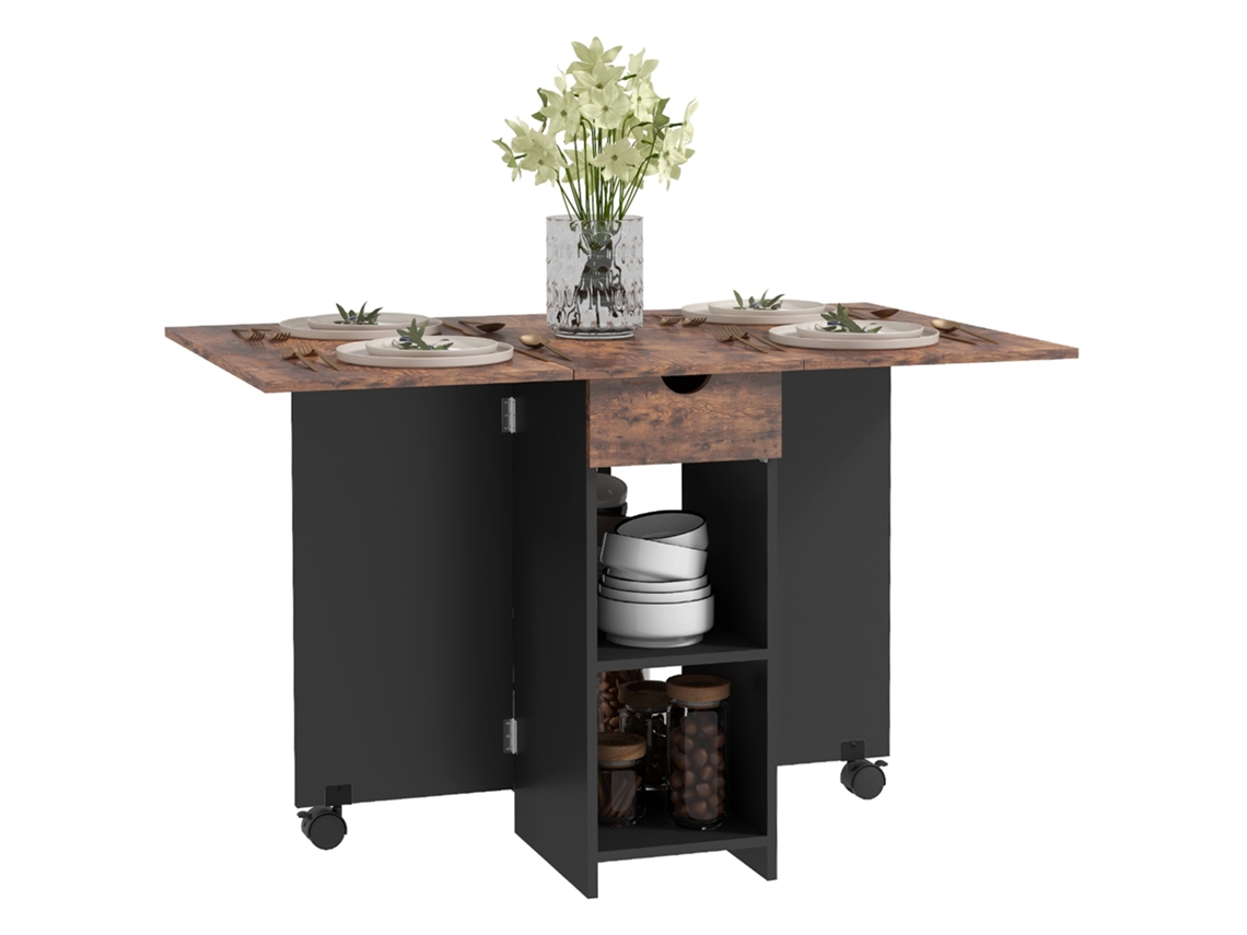 Mesa De Jantar Extensível 2-4 Pessoas Com 2 Folhas, 120x72x75cm, Rústica E Preta