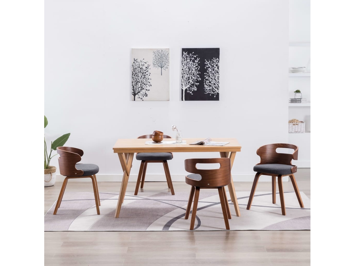 Vidaxl Cadeiras Jantar 4 Pcs Madeira Curvada E Tecido Cinzento-escuro