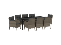 Conjunto 9 Conjunto De Jardim Vidaxl Cinzento Vime Pe (200 X 80 X 73 Cm)