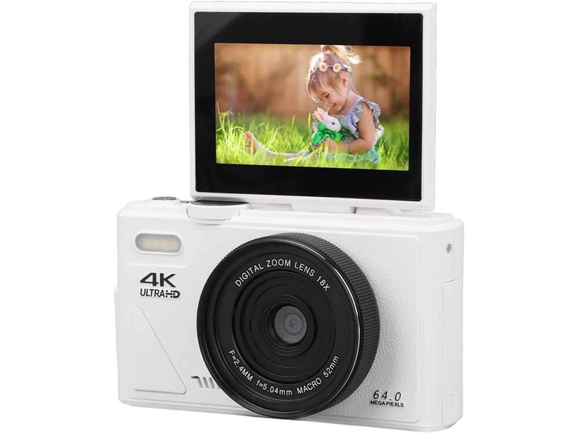 Câmera Digital 4k, Uhd 64mp, Zoom De 18x, Foco, Tela Articulada De 3 Polegadas