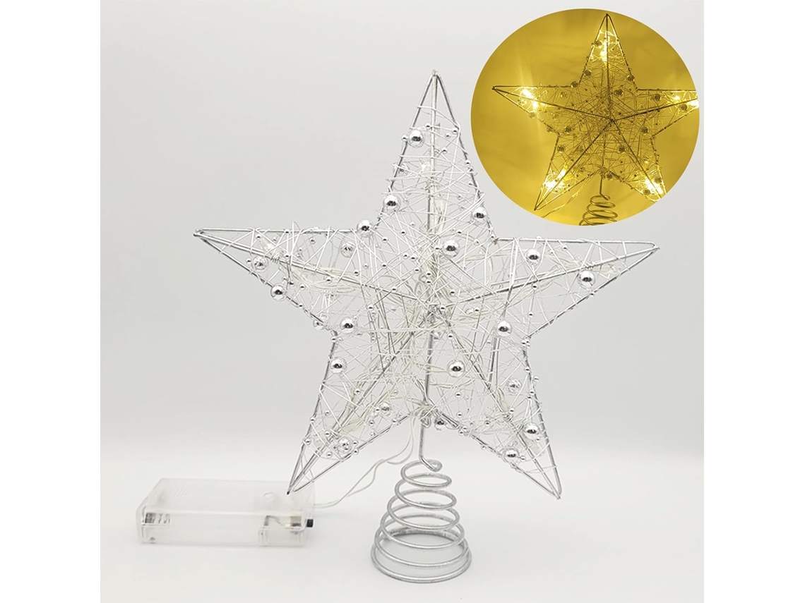 Topo De Árvore De Natal Em Metal Prateado Com Glitter, Luzes Led Operadas Por Bateria, Decorações De Natal Iluminadas Para Uso Interno E Externo, Eleg
