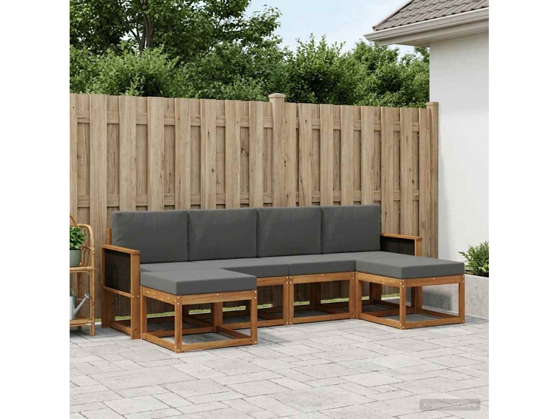Vidaxl Conjunto De Sofás Para Exterior 6 Unid. Natural E Antracite