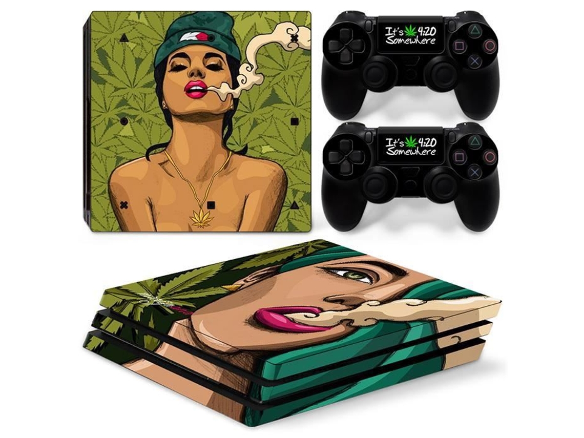 Skin Do Console e Controladores Ps4 Pro Cannabis Color STEALTH GAMER