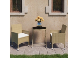 Vidaxl 3 Pcs Conjunto Bistrô P/ Jardim Vime Pe E Vidro Temperado Bege