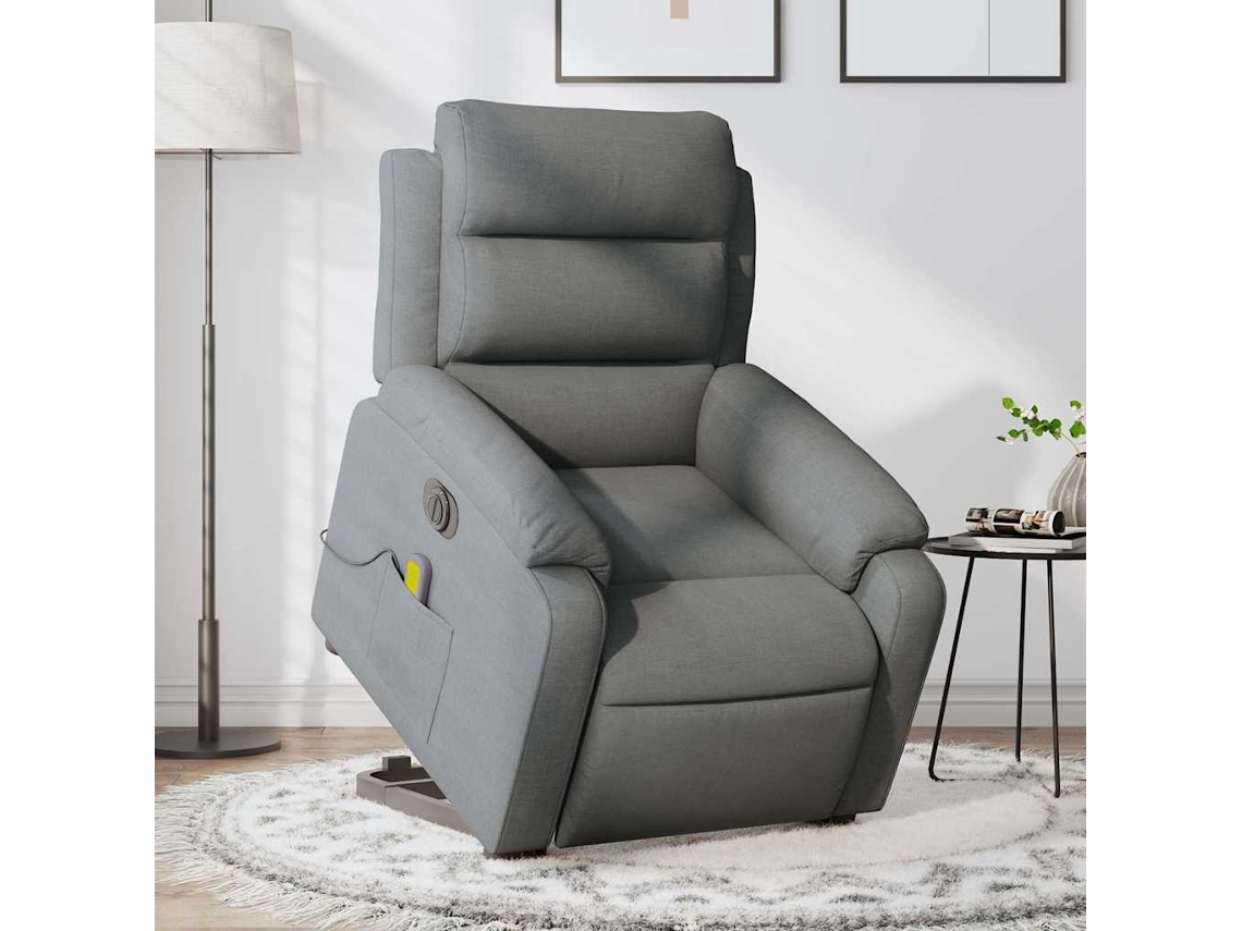 Vidaxl Poltrona Elétrica Elevatória Massagens Tecido Cinzento-escuro