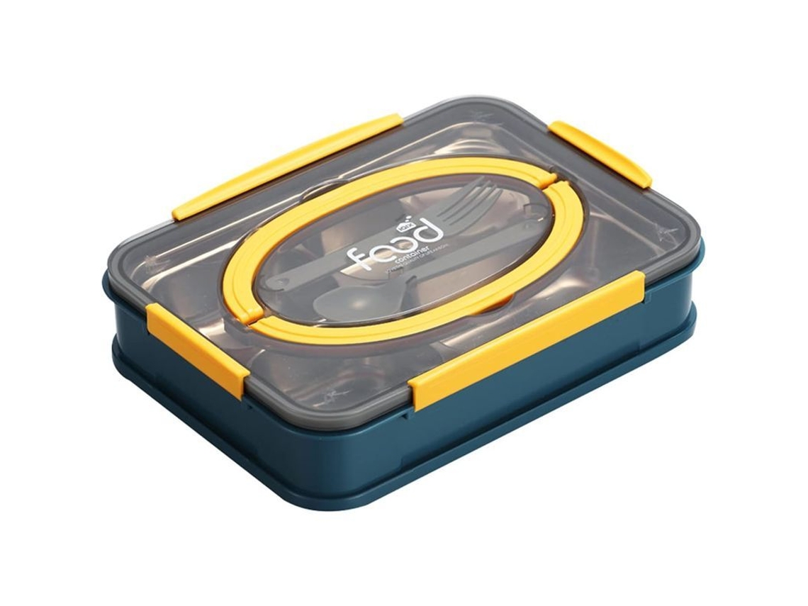 2026 bento Box Niños Acero Inoxidable 4 Compartimentos Tapón Hermético Portátil Azul