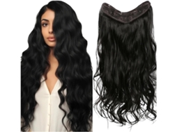 Aplique de Cabelo com Coque e 4 Presilhas, em Extensões de Cabelo Loiro Rosado, Longo e Ondulado, com Risca em V. SFUSHOS