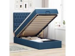 SYFAX™ Estrutura de Cama Otomana com Colchão Tecido Azul 90x190cm