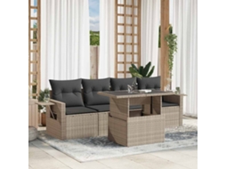 Vidaxl 5 Pcs Conj. Sofás Jardim C/ Almofadões Vime Pe Cinzento-claro