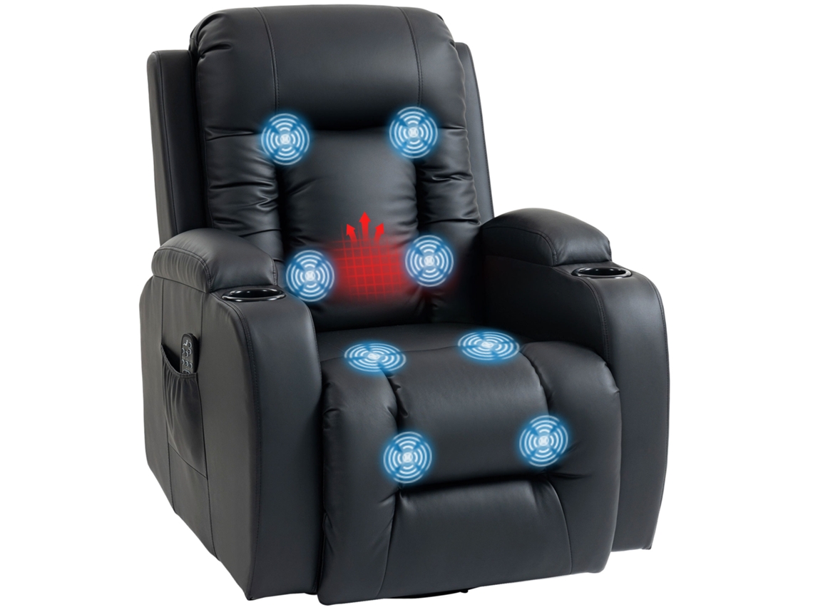 Cadeira Massagem Preta Com Balanço, Função Deitar E Aquecer, 3 Modos Rotativos