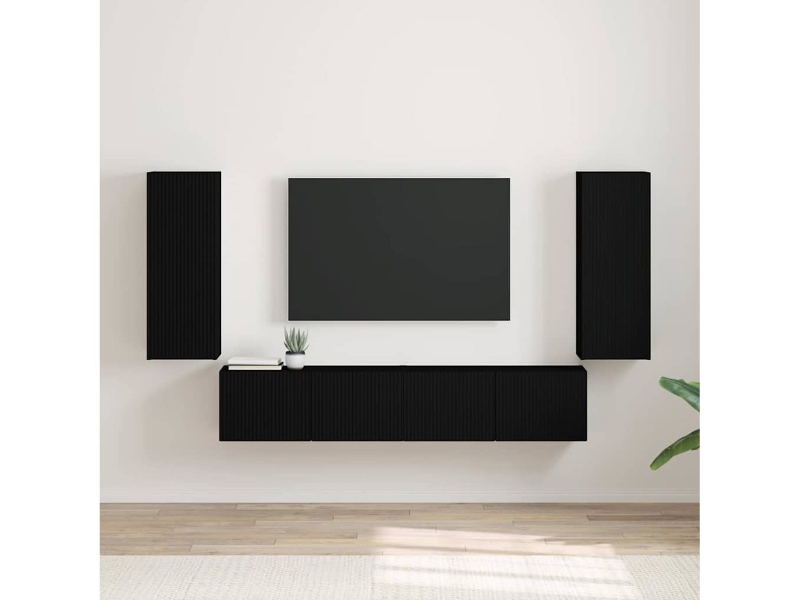 Vidaxl Armário De Tv De Parede 2 Unid. Preto Derivados De Madeira