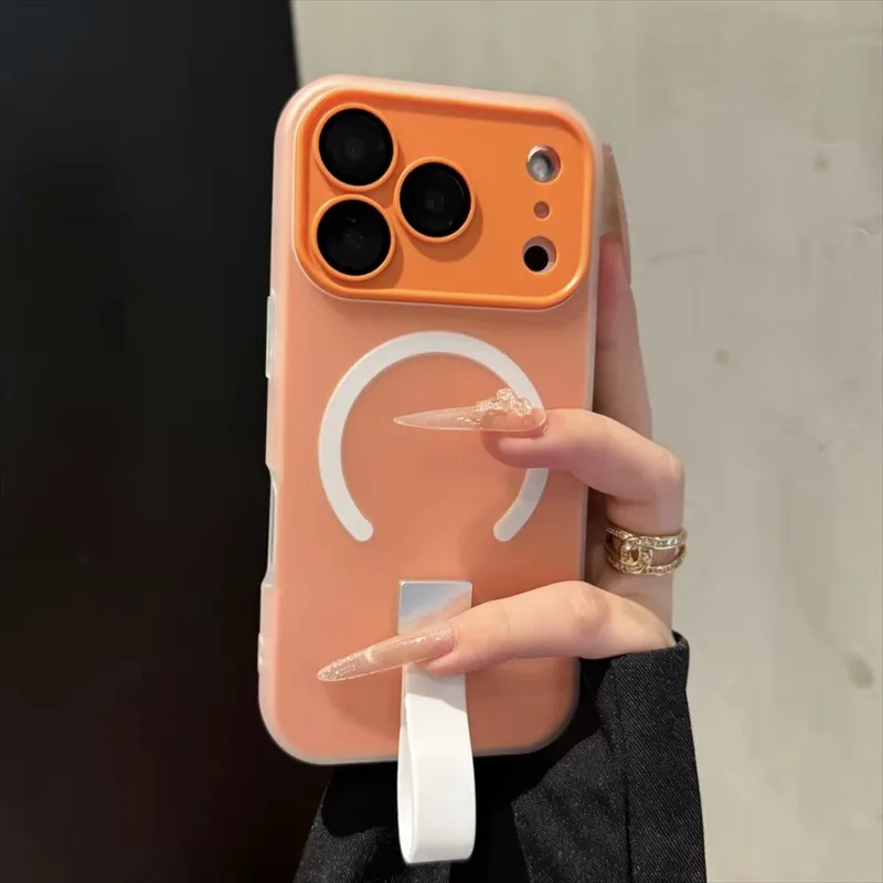 (orange 14pro) Capa Magnética Magsafe Para Celular Com Anel De Silicone, Material Macio.