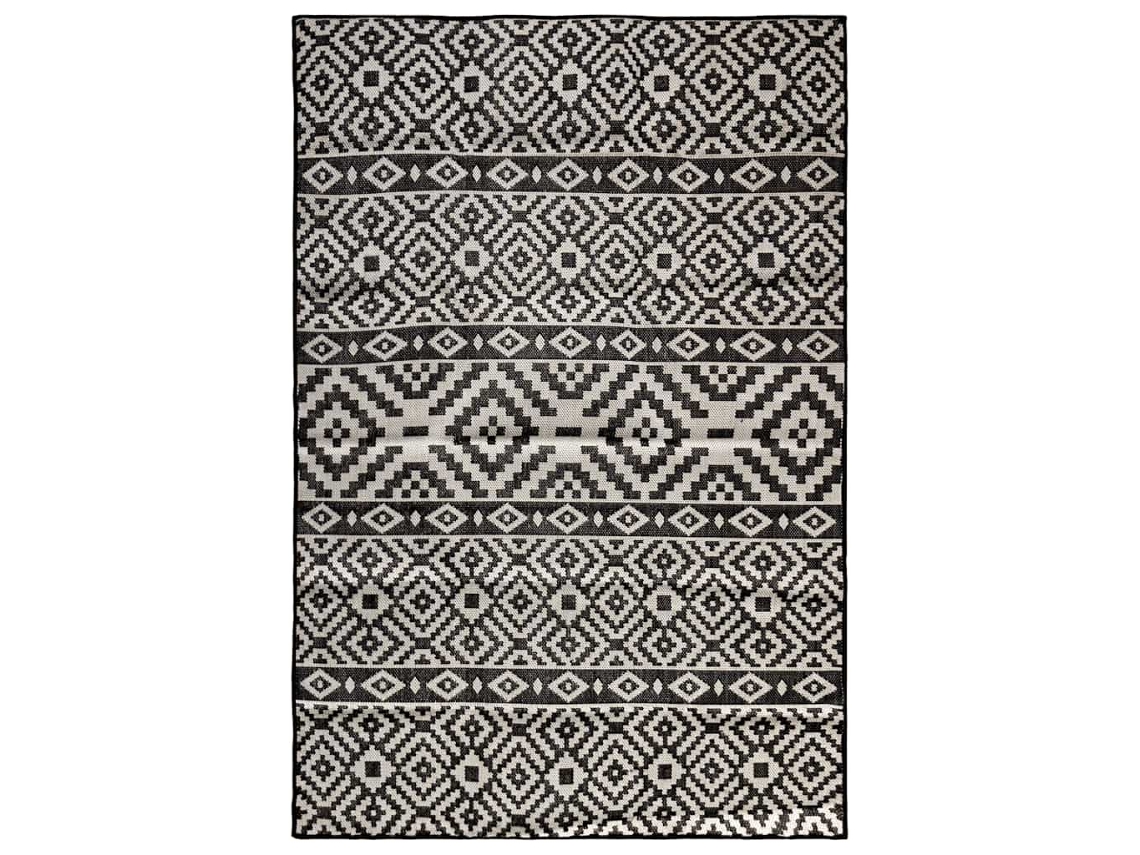 Vidaxl Tapete De Tecido Plano Para Exterior 140x200 Cm Riscas Pretas