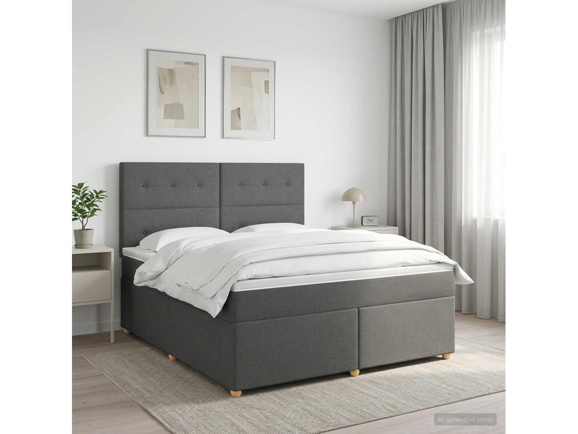 Vidaxl Cama Box Spring Com Colchão Cinzento-escuro 160 X 200 Cm Tecido