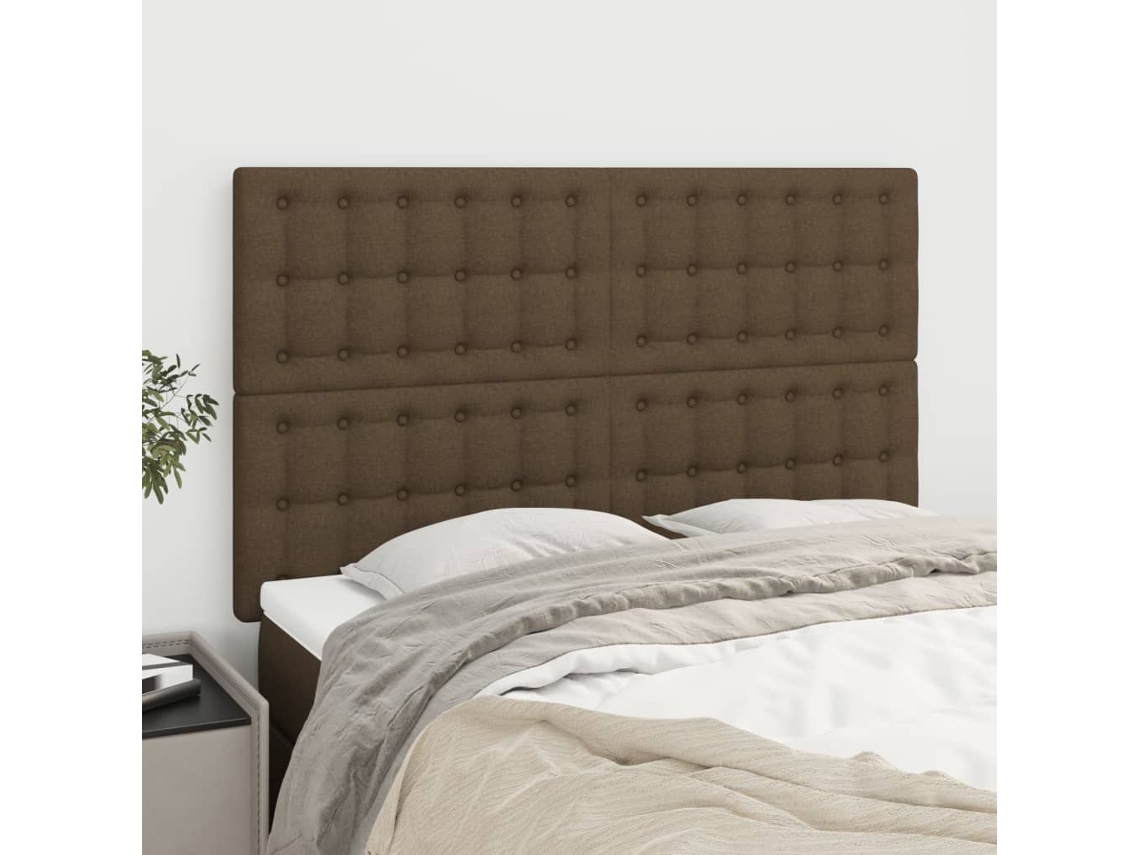 Cabecero de tela de 4 piezas 72x5x78/88 cm marrón oscuro