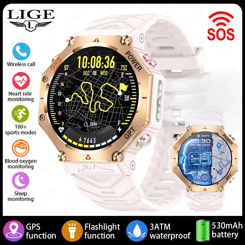 Smartwatch Gps (rosa De Silicone), À Prova D'água, Rastreador De Esportes Ao Ar Livre, Função De Chamada Bluetooth