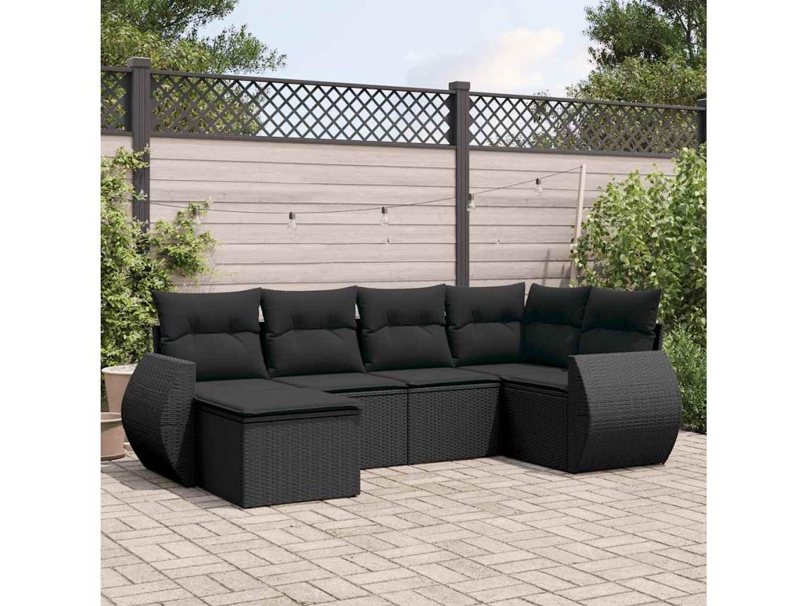 Vidaxl 6 Pcs Conjunto Sofás De Jardim C/ Almofadões Vime Pe Preto