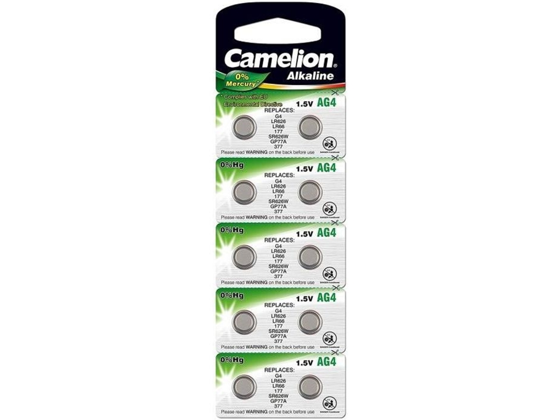 Pilhas Alcalinas Tipo Botão Pacote de 10 Baterias Ag4 Lr626 377 Sr626 606 0610074658856 CAMELION